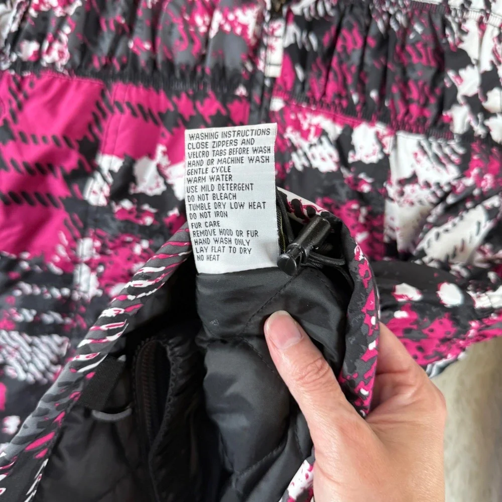 Vintage Body Glove Girls 14 Ski Coat Pink Black Faux Fur Hood Winter‎ Jacket